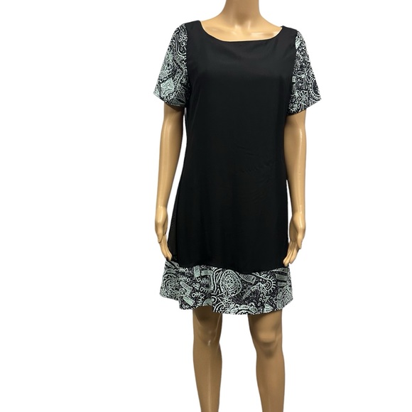 Rachel Kata Sheer Overlay Black Teal Short Sleeve Midi Shirt Dress Womens Small - Picture 1 of 10